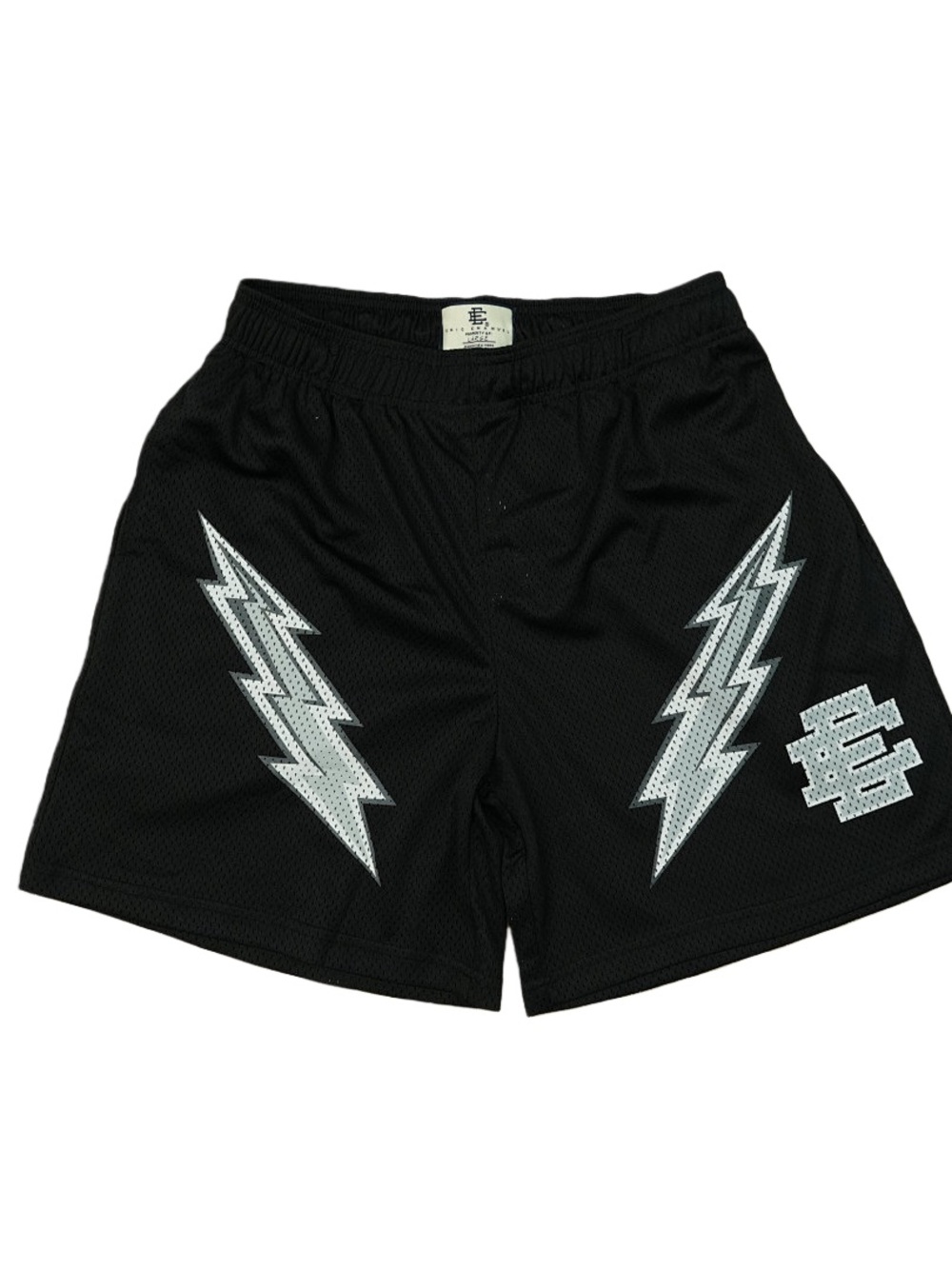 Eric Emanuel Black Mesh Shorts with Silver Lightning